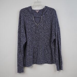 Juicy Couture Heathered Navy Jersey Sweater Hoodie XXL Jeweled Neckline  Y2K